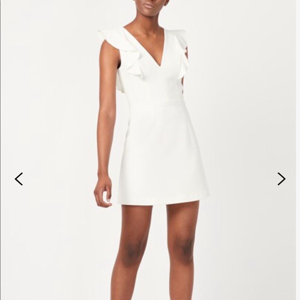 French Connection whisper ruffle V neck mini